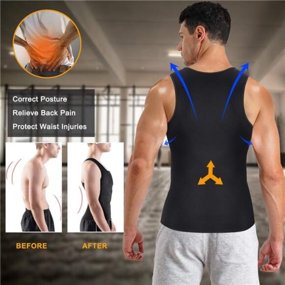 Sauna Vest for Men with Waist Trainer Zipper Neoprene Sauna Sweat Suit Tank Top - Picture 6 of 8